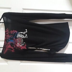 Y2K Triple Five Soul Rare long sleeve chain back sequin black tiger top Demure